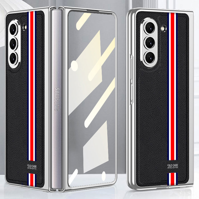 GKK For Samsung Galaxy Z Fold5 5G Electroplate Cover PU Leather PC Metal Phone Case with Tempered Glass Film GKK For Samsung Galaxy Z Fold5 5G Electroplate Cover PU Leather PC Metal Phone Case with Tempered Glass Film